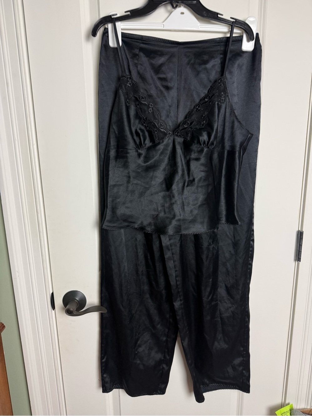 Victoria's Secret Black Satin Lace-Trim Pajama Set